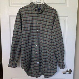 Ralph Lauren Men’s Large Long Sleeve Button Down Shirt Green Blue White